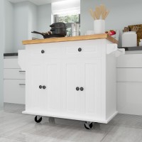 yoptote Kitchen Island with Wood Top and Locking Wheels & Drawers Rolling Mobile Kitchen Cart with Storage Cabinets and Towel Rack Spice Rack 43.31 Inch Width Dining Room White