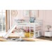 yoptote Twin Size, Low Frames with Slide,Safety Rails,2 Single for Youth/Adult,Sturdy,Noiseless,Solid Wood,White Bunk Bed yoptote Twin Size, Low Frames with Slide,Safety Rails,2 Single for Youth/Adult,Sturdy,Noiseless,Solid Wood,White Bunk Bed