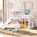 yoptote Twin Size, Low Frames with Slide,Safety Rails,2 Single for Youth/Adult,Sturdy,Noiseless,Solid Wood,White Bunk Bed yoptote Twin Size, Low Frames with Slide,Safety Rails,2 Single for Youth/Adult,Sturdy,Noiseless,Solid Wood,White Bunk Bed