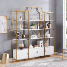 4 Tiers Bookcase with Storage Cabinet for Home Office Bedroom, X Bar Gold Frame, 78 Inch Modern Bookshelf w/Anti-Falling Device, Collectibles Display Shelf, CARB P2 4 Tiers Bookcase with Storage Cabinet for Home Office Bedroom, X Bar Gold Frame, 78 Inch Modern Bookshelf w/Anti-Falling Device, Collectibles Display Shelf, CARB P2